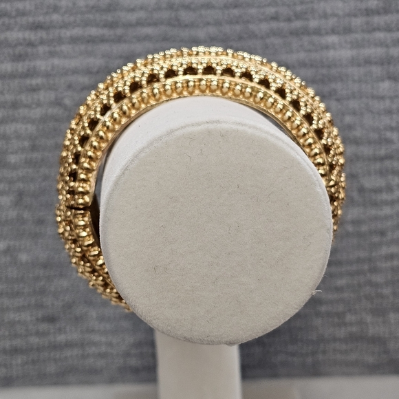 Golden Hinged Domed Cuff Bracelet with Safety Clasp Ornate Heavy - Picture 7 of 16